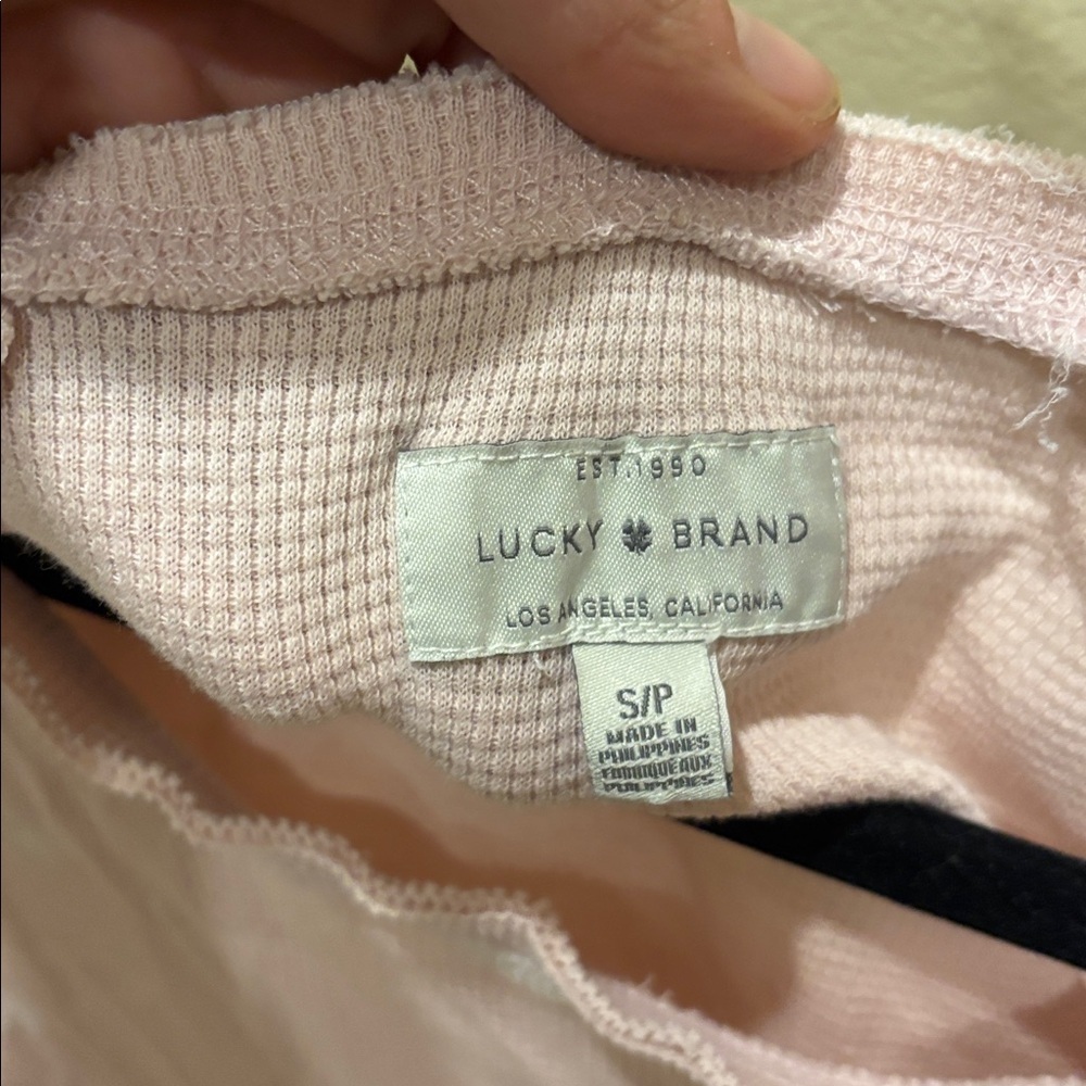 Lucky Brand Light Pink Long Sleeve Tee Shirt white hearts all over it - Picture 6 of 11